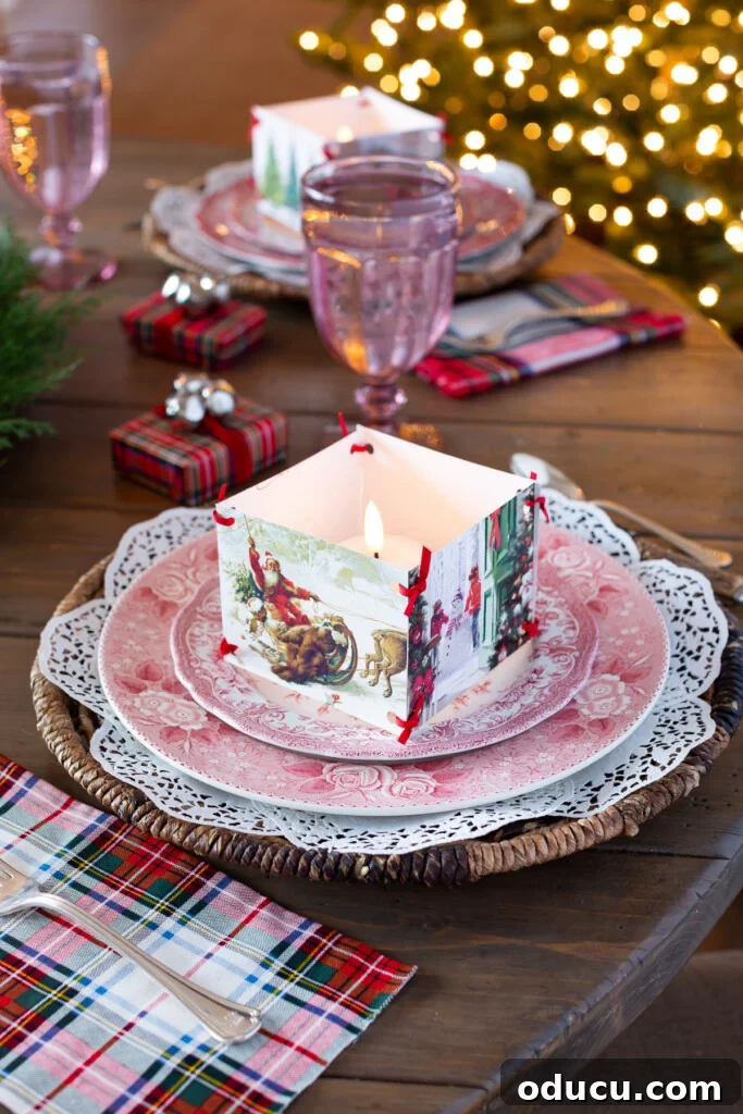 Unlock New Decor Ideas for Candle Holders 27 A festive dining table set for Christmas with elegant red and white dinner plates, enhanced by votive candles.