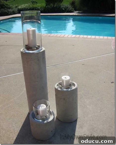 Handmade Concrete Fire Candle Column for Outdoor Ambiance