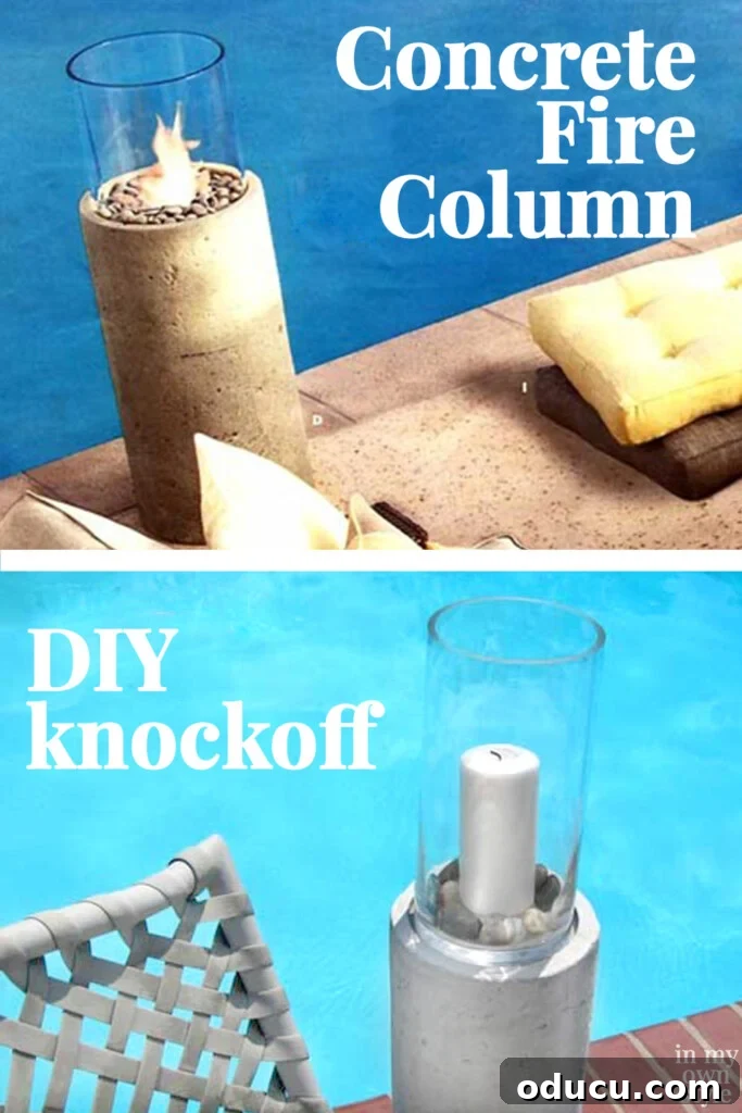 Concrete Fire Column DIY Outdoor Lighting for Patio and Pool - Modern Home Decor