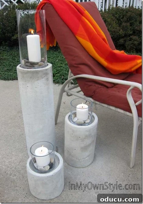 Trio of DIY Restoration Hardware Inspired Concrete Candle Columns for Outdoors