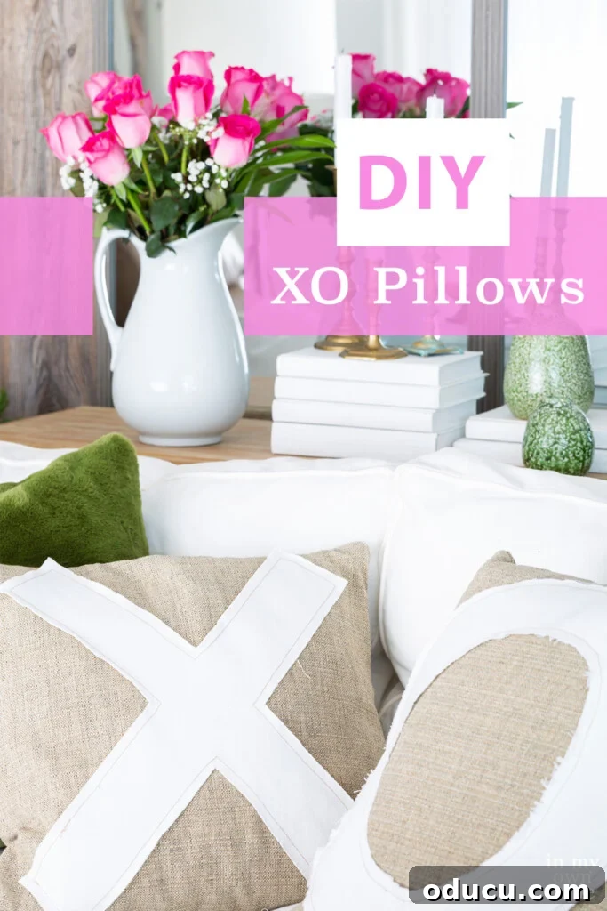 Craft Personalized XO Applique Pillows 13 A finished XO pillow, ready to be part of a charming set for a sofa or bed, offering warmth and style.
