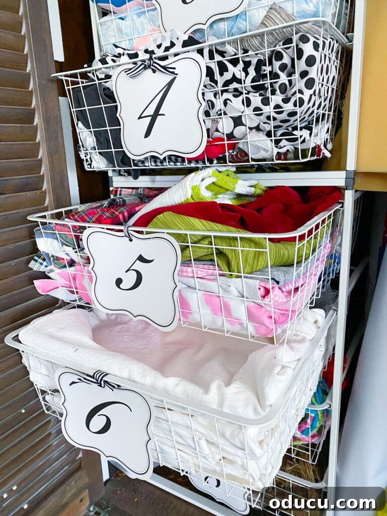 Craft Personalized XO Applique Pillows 3 Assorted leftover fabric scraps neatly organized in wire drawers, ready for new craft projects.