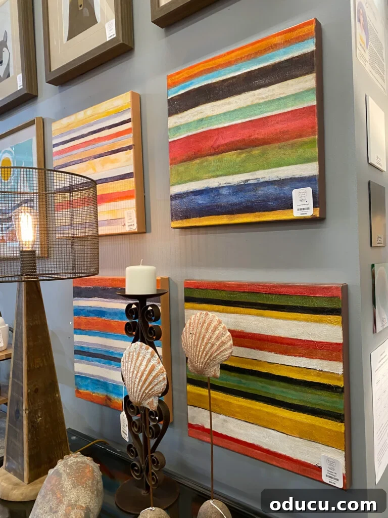 10 Easy DIY Decor Projects to Achieve a Designer Look for Less 4 Easy knock off decor to do. Colorful painted stripe canvases on a wall.