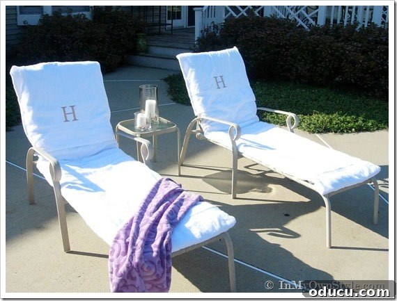 Deck Decor Hacks That Won't Empty Your Wallet 9 Monogrammed pool chaise cushion covers DIY