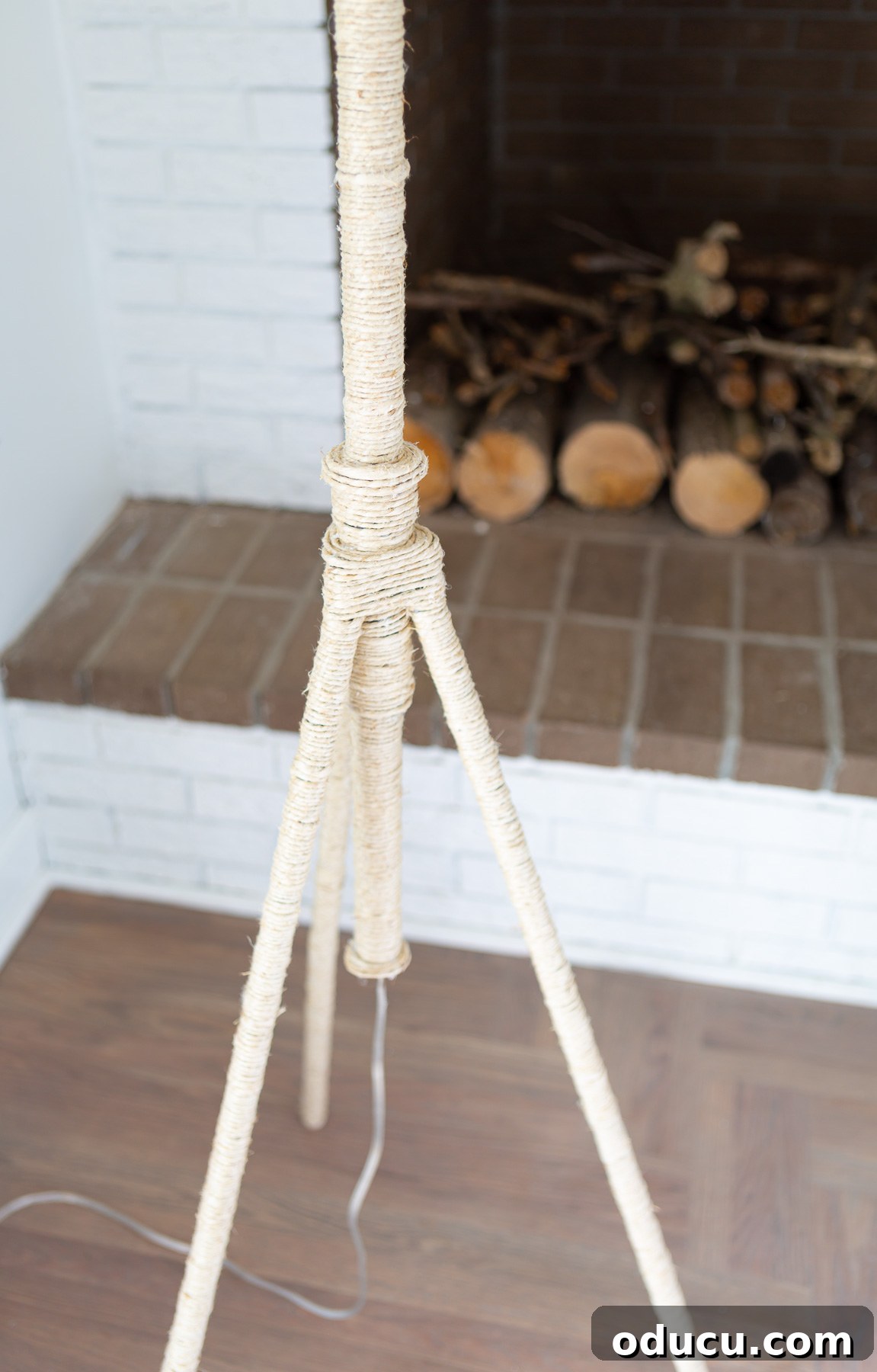 Stunning Floor Lamp Makeover for Less Than Ten Bucks 12 close up of polished hemp cord wrapped floor lamp poles.