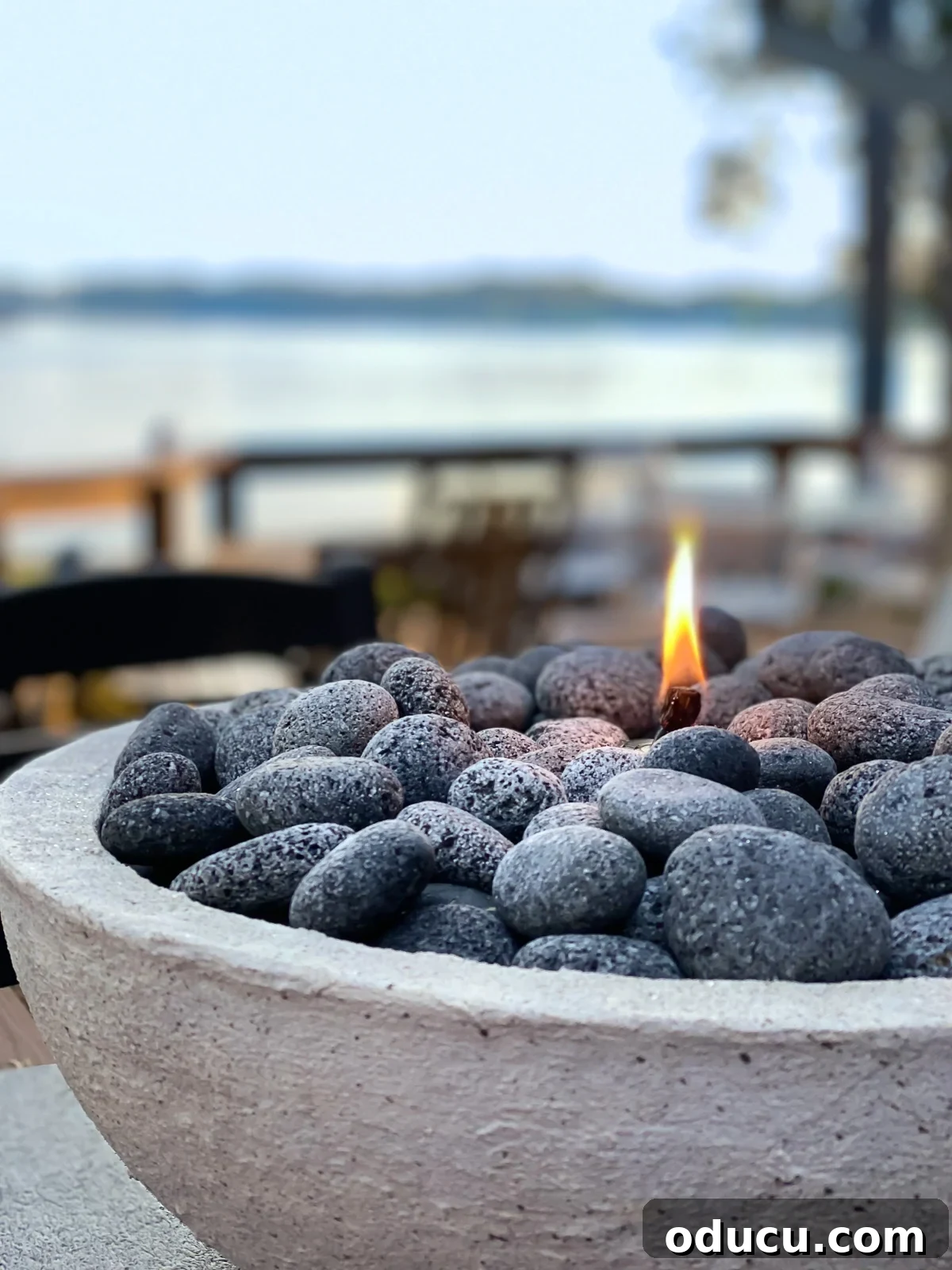 close up of lava rocks in DIY fire bowl