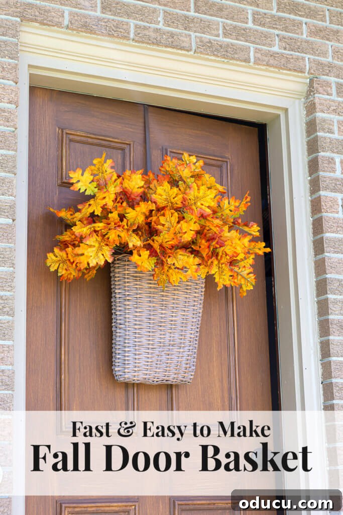 Cozy Fall Wicker Door Basket Project 15 Front door decor ideas using faux fall leaves.