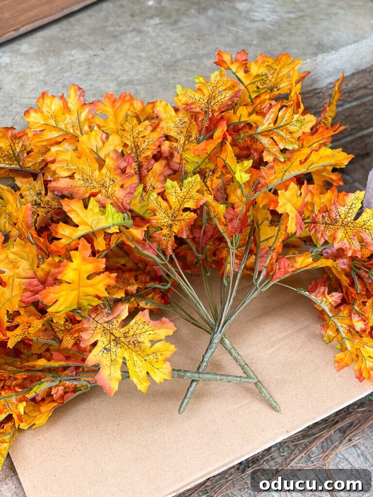 Cozy Fall Wicker Door Basket Project 3 faux fall leaves for fall door decor diy