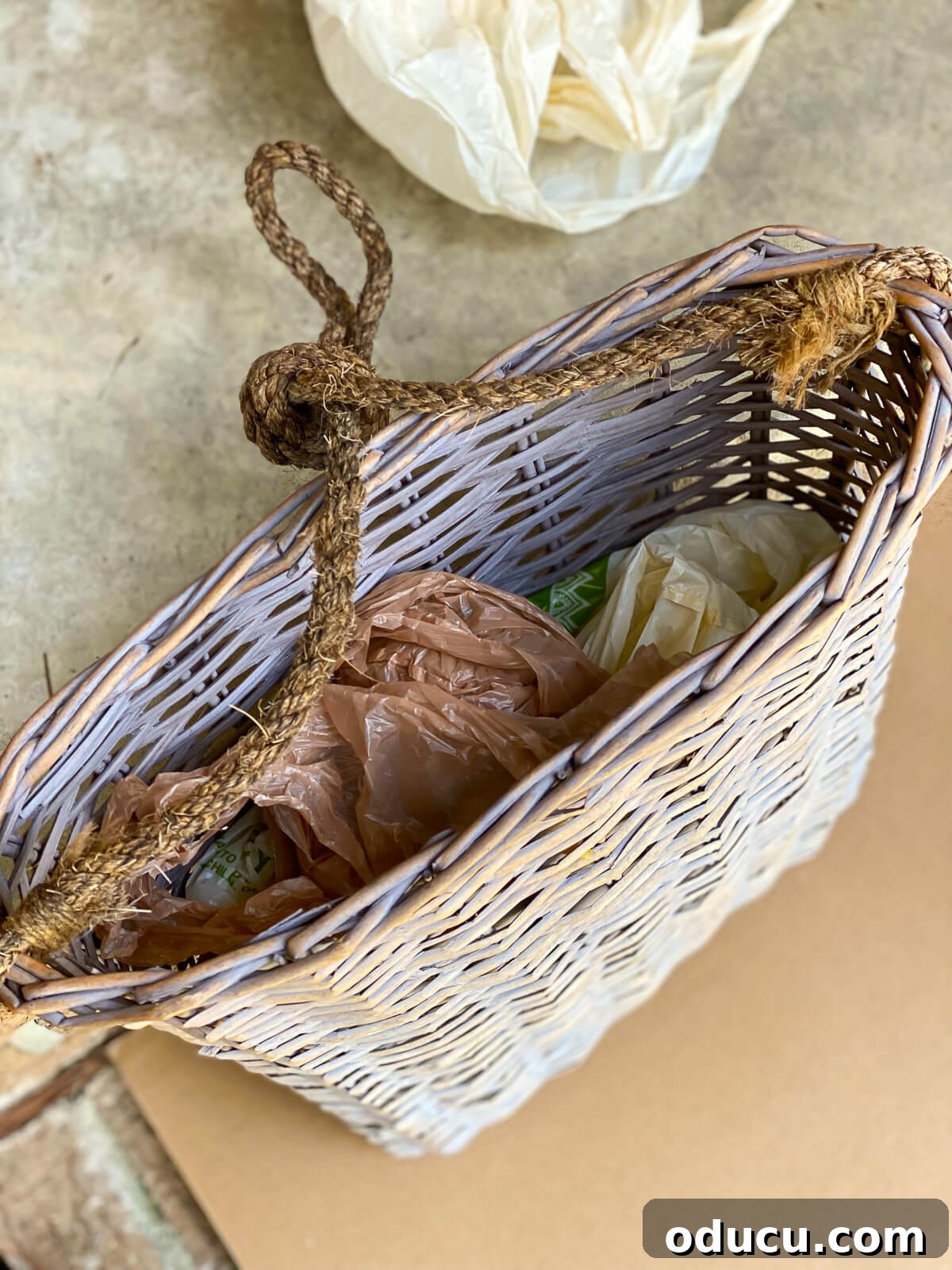 Cozy Fall Wicker Door Basket Project 4 flat back basket for door filled with plastic bags
