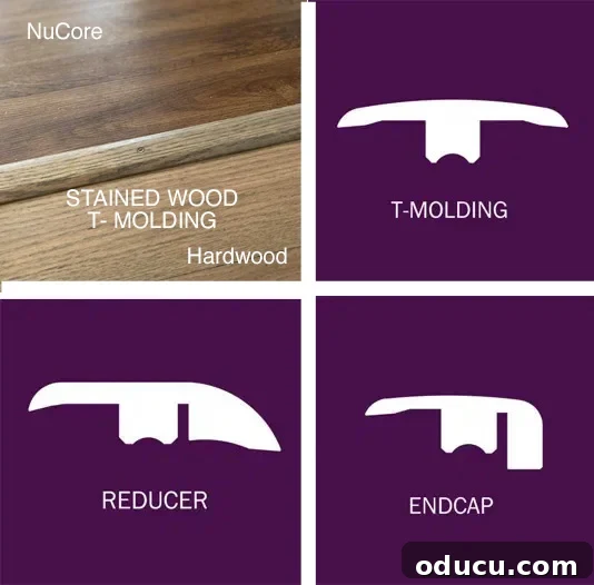 NuCore Flooring: The 6-Year Durability Verdict 7 Various types of transition pieces used where two different types of flooring meet, ensuring a smooth seam.