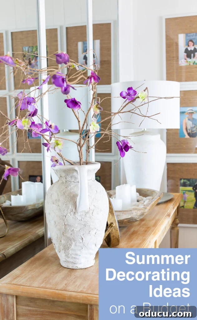12 Affordable DIY Summer Decor Projects 26 A collection of vibrant summer decorating ideas for a living room, highlighting a relaxed and inviting atmosphere.