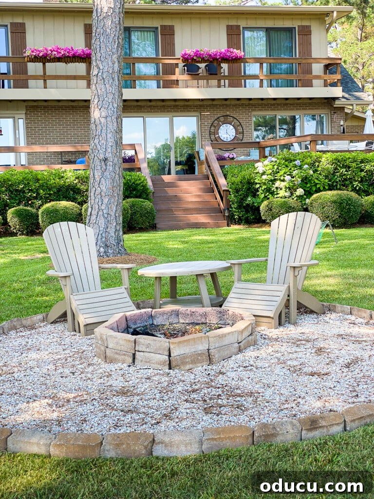 Make a Statement with Large Outdoor Clocks 2 View from lake looking at deck with wall clock on brick wall of house.