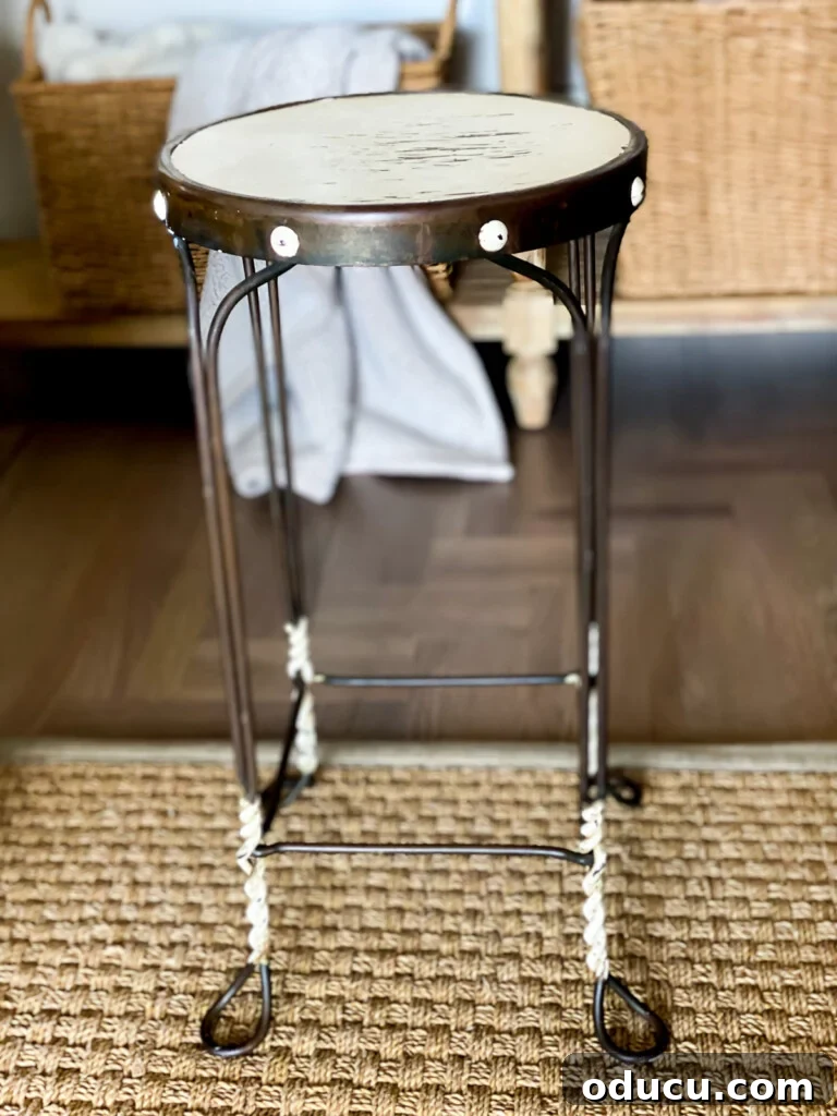 Reinvent Your Bar Stool as a Chic Accent Table 2 vintage metal stool transformed into a chic accent table