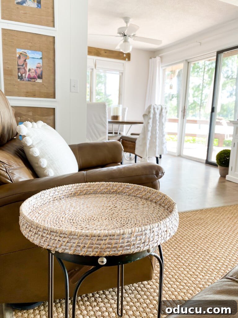 Reinvent Your Bar Stool as a Chic Accent Table 6 Round wicker tray topped bar stool transformed into a functional side table for small spaces.