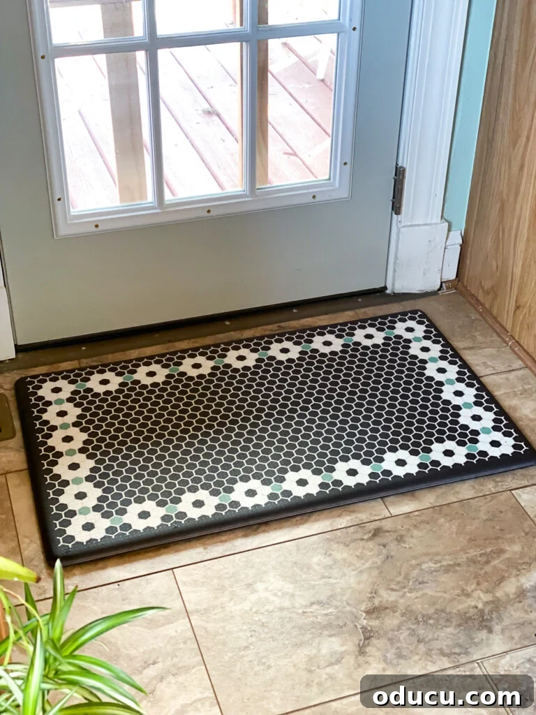 Style Compendium Volume 107 4 gel mat with tile pattern on floor in front of French door