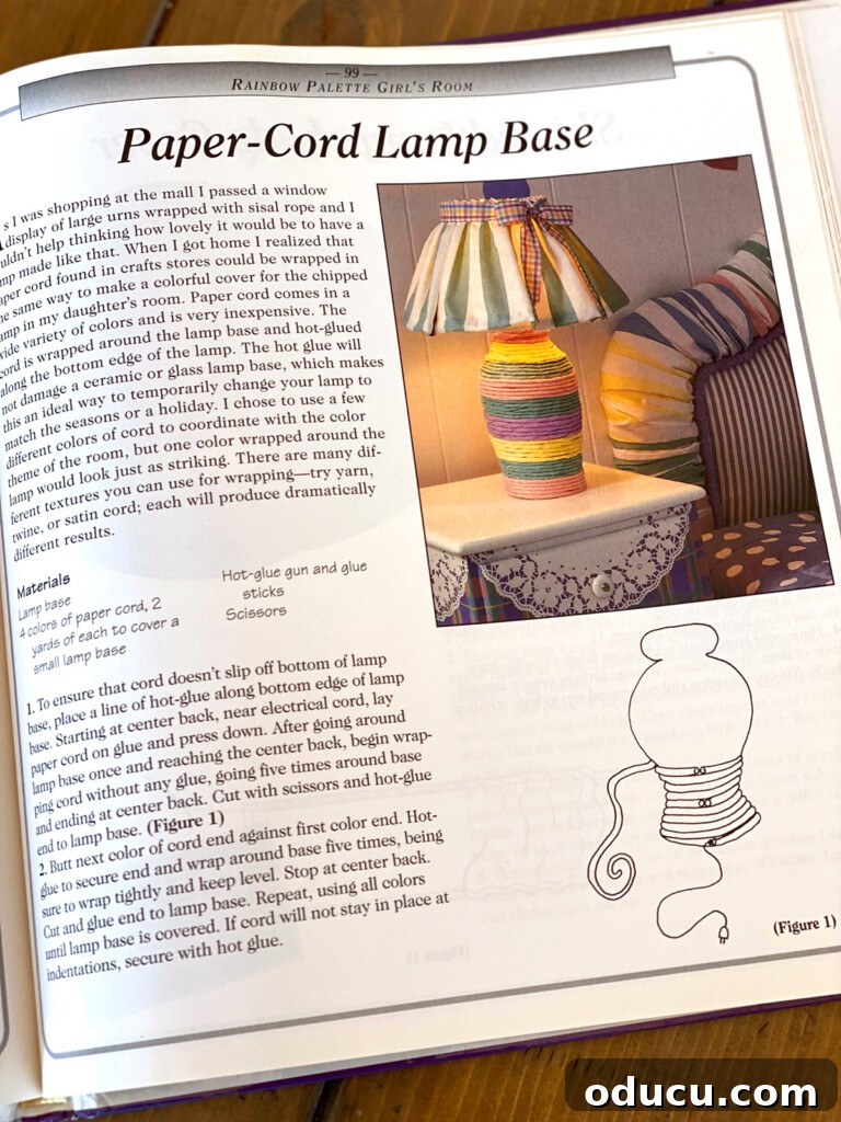 DIY Twisted Paper Ribbon Vase and a Creative Bonus Project 4 Instant Decorating book I wrote opened to the Paper Cord Lamp Base project.
