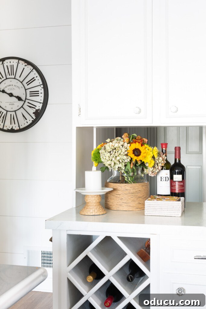 DIY Twisted Paper Ribbon Vase and a Creative Bonus Project 5 White kitchen with fall decor on counter