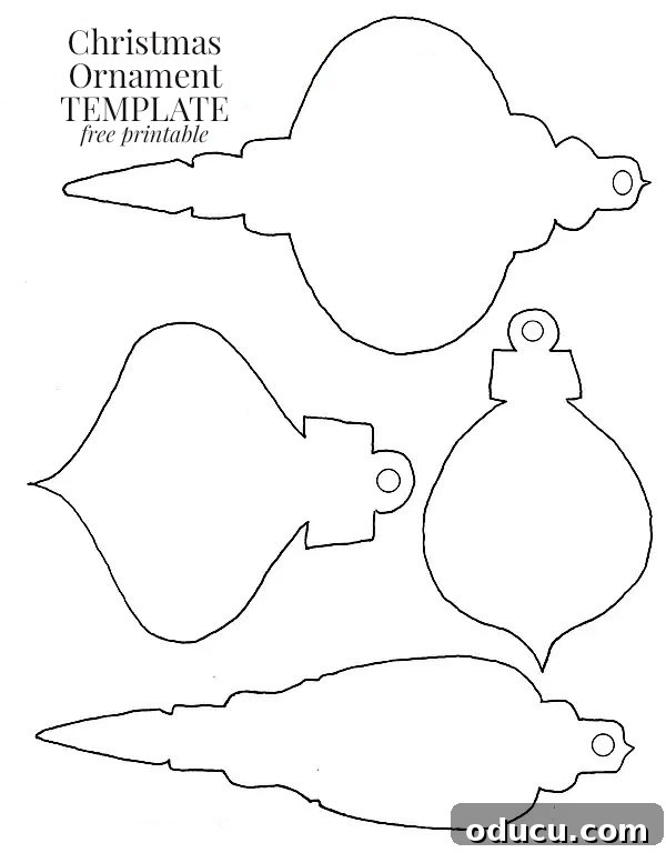 Craft 15 Beautiful Christmas Ornaments You'll Cherish 8 Black and white line drawing template for vintage shaped Christmas tree ornaments.
