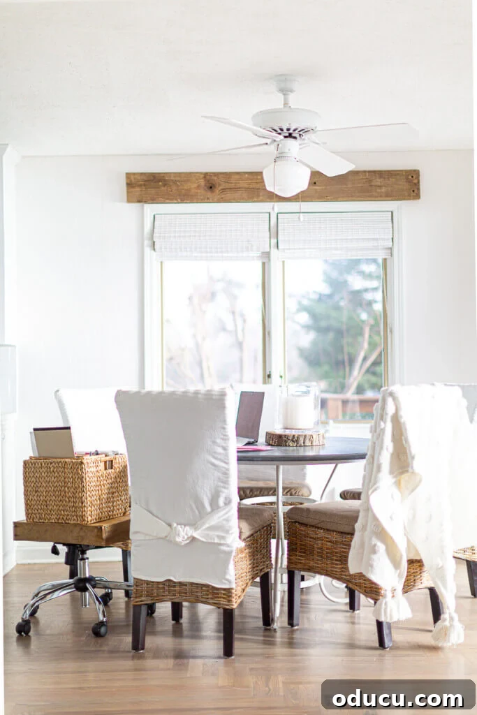 Effortless DIY Fireplace Mantel 7 Kitchen as a work from home office space.