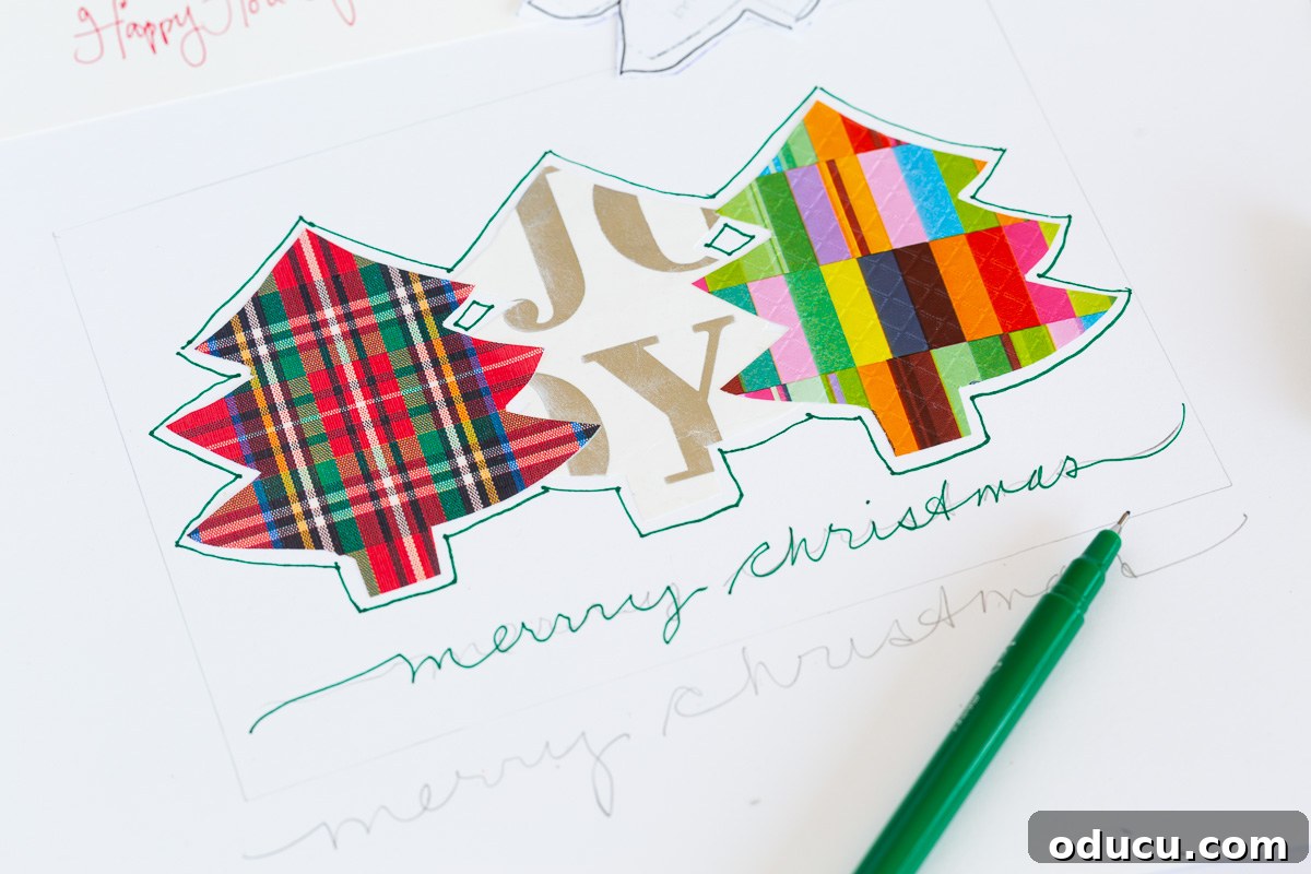 How to make a simple and inexpensive Christmas card using holiday gift wrap.