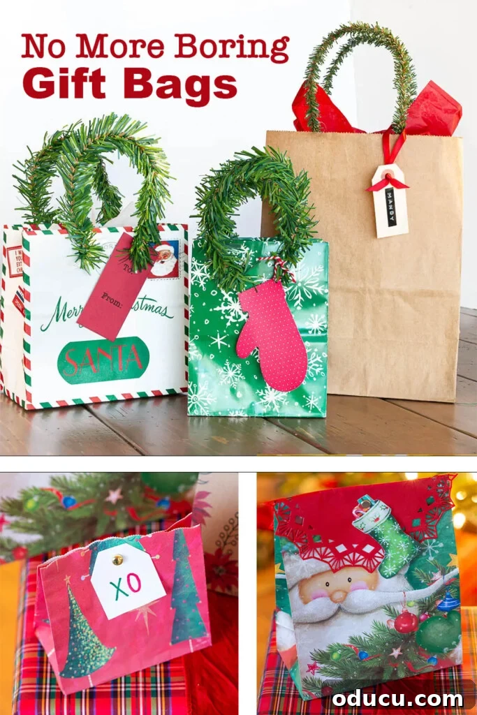 Smart & Stylish Ways to Repurpose Gift Bags for New Gifts 8 Five store-bought Christmas gift bags beautifully tweaked to be more stylish and unique.