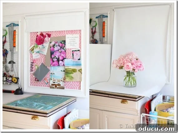 31 Clever & Chic Craft Room Ideas 38 Blogger's Mini Photo Studio setup within a craft room, featuring a roller shade for a clean background