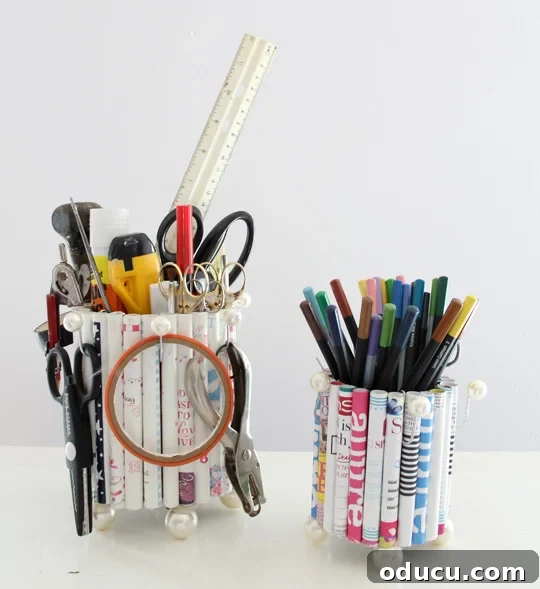 31 Clever & Chic Craft Room Ideas 5 Tin can recycling project ideas for cache pots, perfect for craft room organization