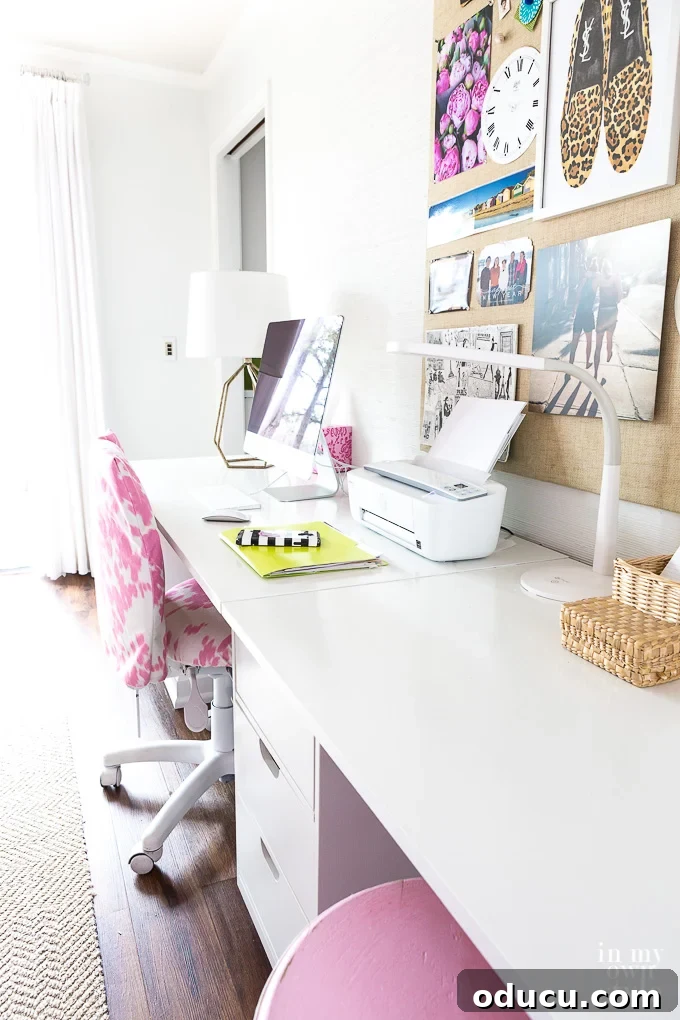31 Clever & Chic Craft Room Ideas 6 White painted custom work table in a home craft room, designed for multiple crafting tasks