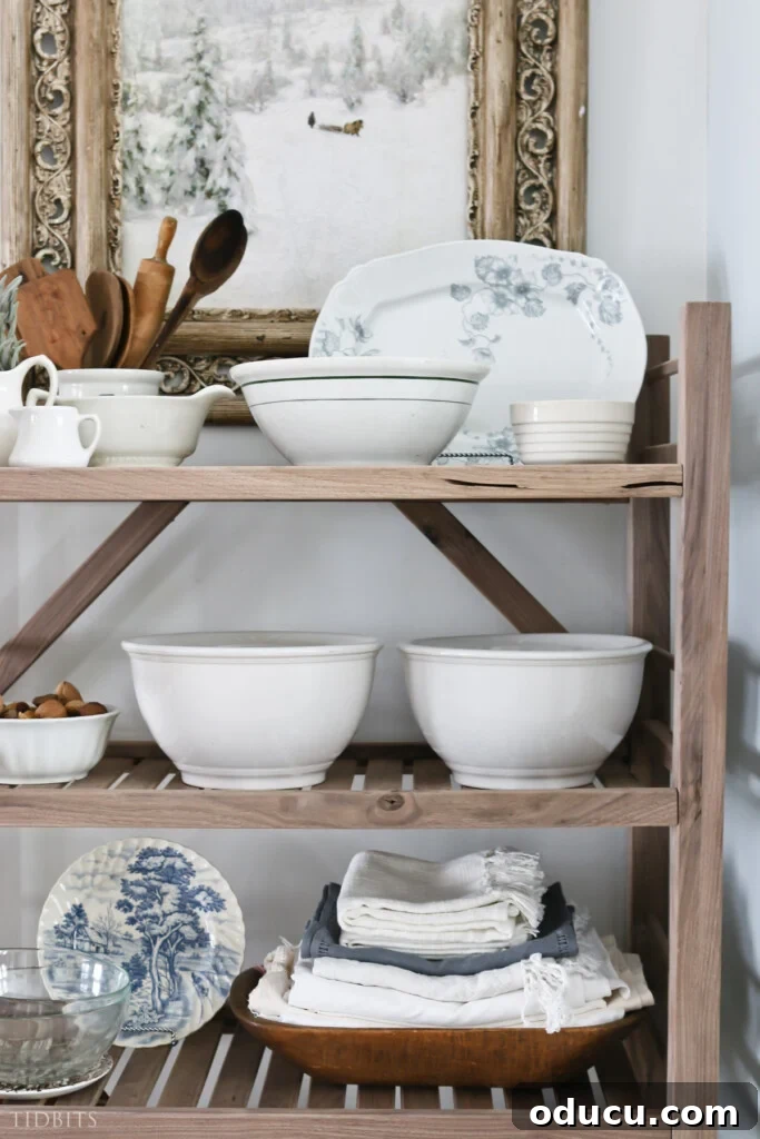 Trend Spotting Volume 127 2 DIY bakers rake with with white plates, bowls and dishes.