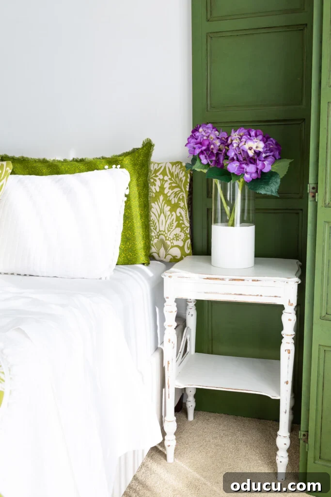 Christeli Charleston Mattress: What You Need to Know 17 green and white guest room with purple accents