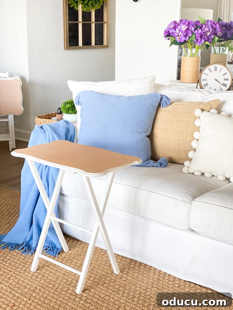 Decoupage Furniture Made Simple Your Visual Step by Step 5 Old white tray table gets a makeover using wallpaper.
