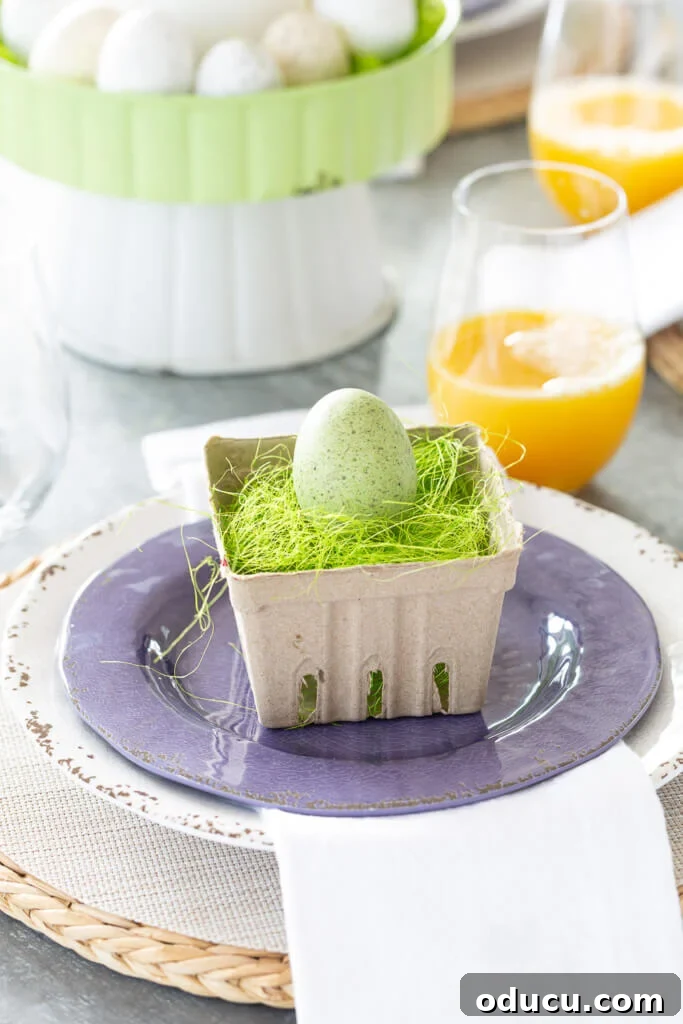Easter Brunch Table Setting with Berry Baskets Easter Brunch Table setting Idea for a round dining table.