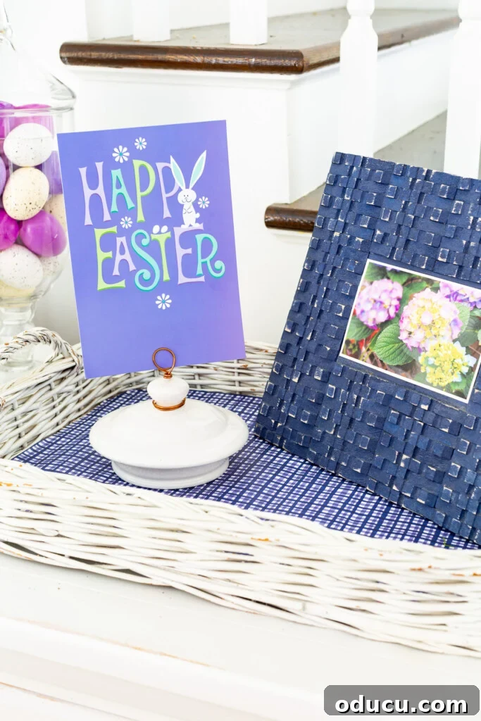 Easter Bunny Card as Table Decor Use an Easter greeting card as an Easter table decoration.
