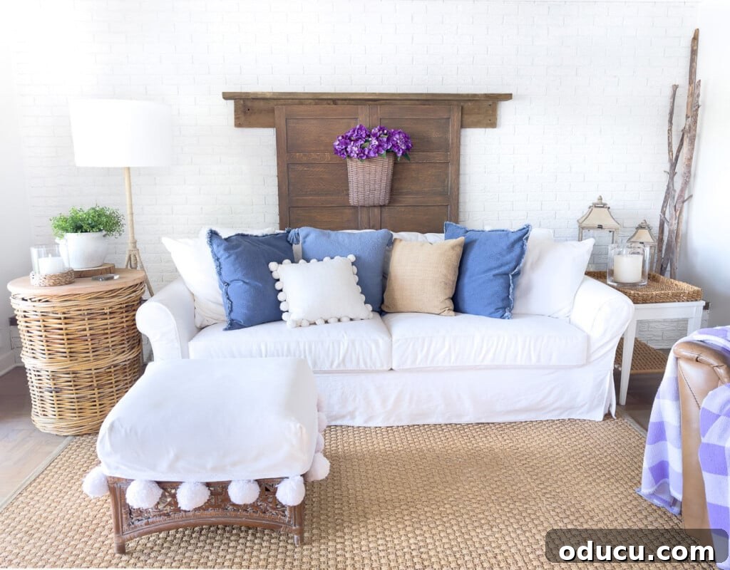 Instant Brick Wall: DIY with Faux Panels from Your Local Store 14 Photoshopped brick panel blending seamlessly with existing brick wall in a summer living room setting.