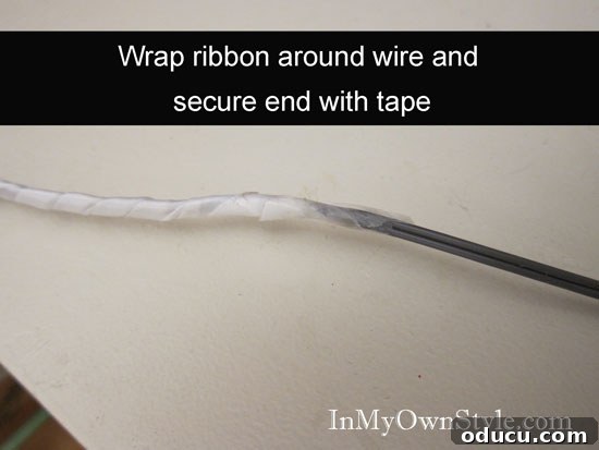 Telephone-wire-wrap DIY method to hide a telephone wire with ribbon