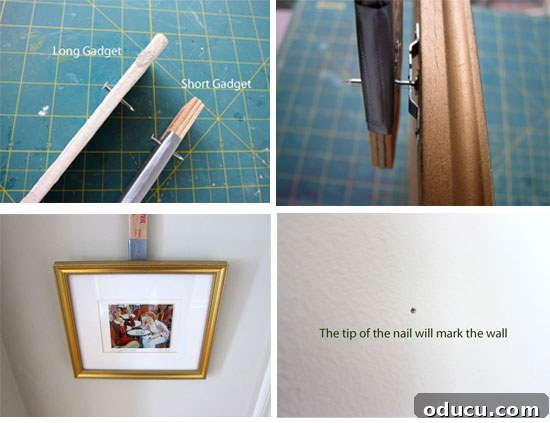 How to make and use a DIY picture hanging gadget DIY picture hanging gadget made from paint stir sticks