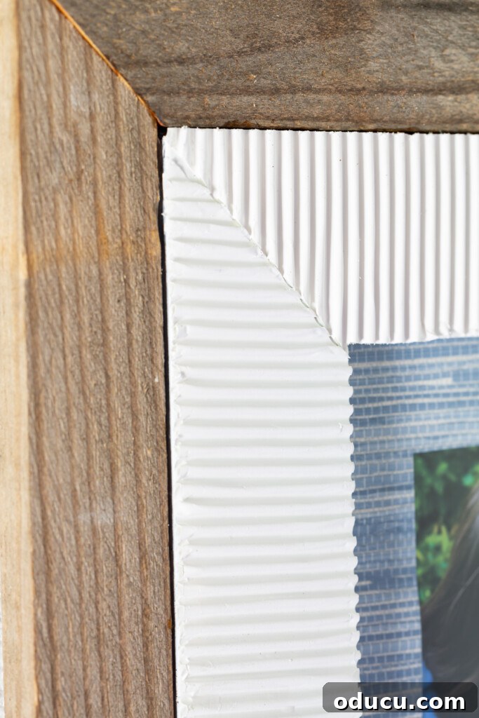Creative craft ideas using corrugated cardboard, showcasing how to make a textured photo frame mat that is both budget-friendly and decorative.