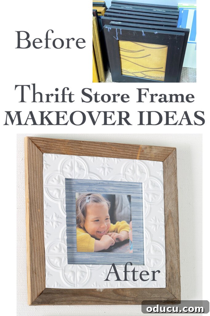 Before and After Thrift Store Frame Makeover Ideas, showcasing the dramatic transformation of plain frames into personalized decorative pieces, perfect for conscious decorators.
