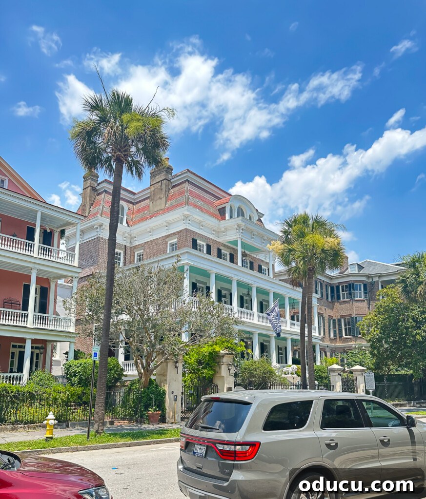 Brick mansion overlooking park and Charleston harbor.