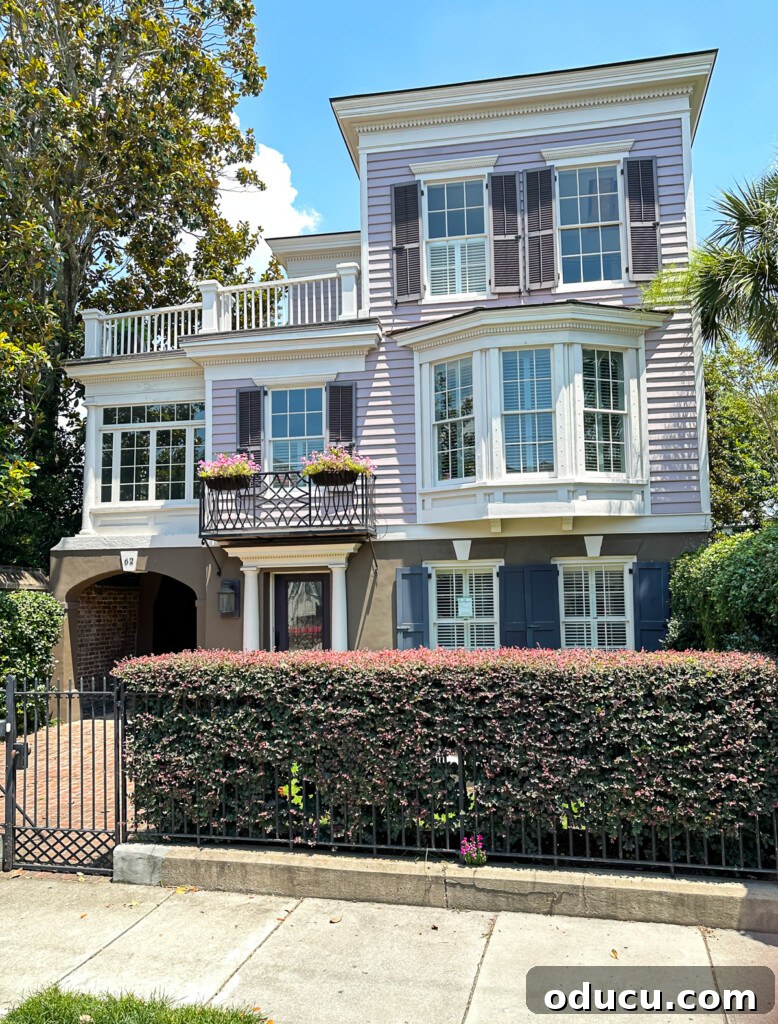 Pale lavender historic home in Charleston, SC