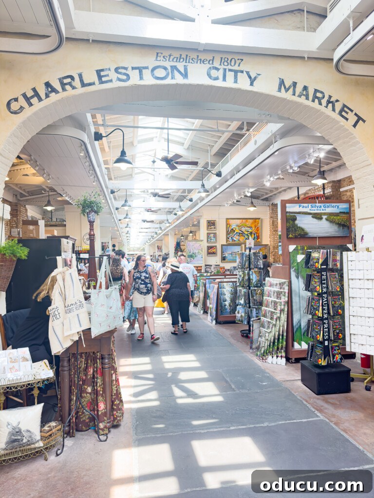 Inside Charleston City Market shopping.