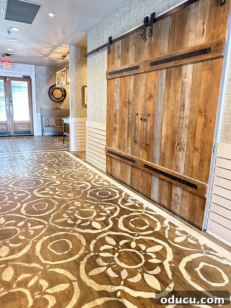 Tavern and Table restaurants stenciled wood floor.