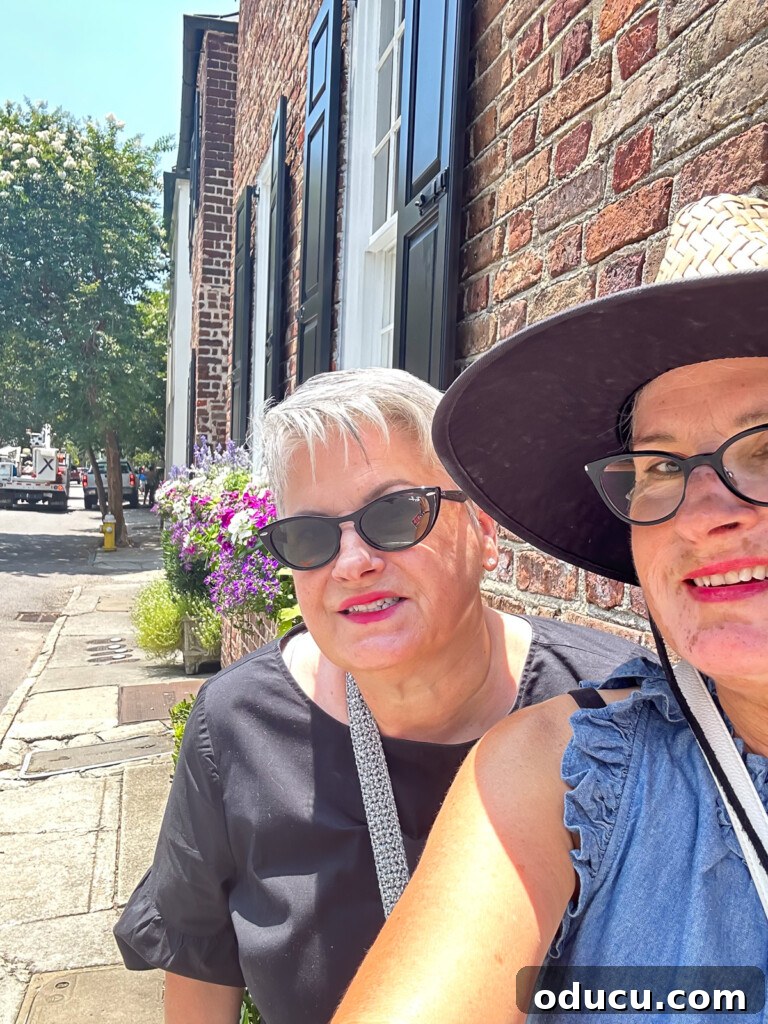My sister and I on a narrow street in Charleston, SC