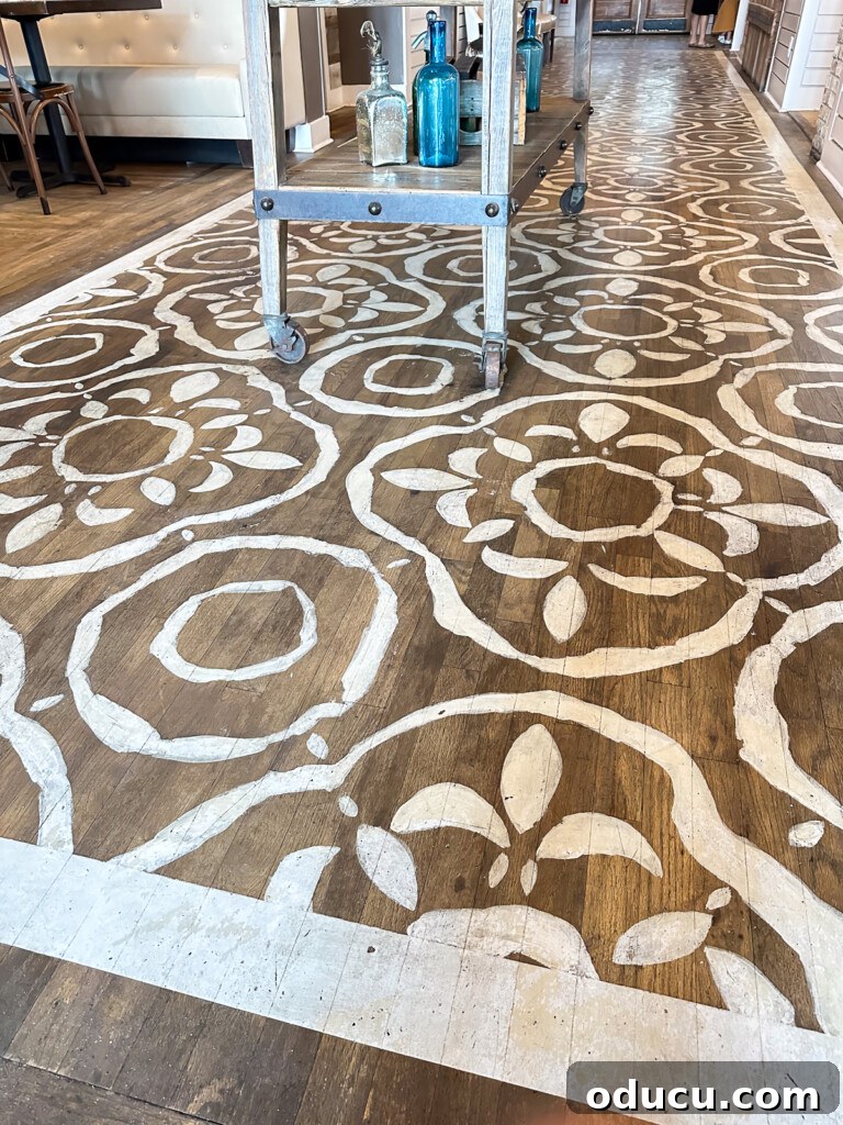 Tavern and Table restaurants stenciled wood floor.