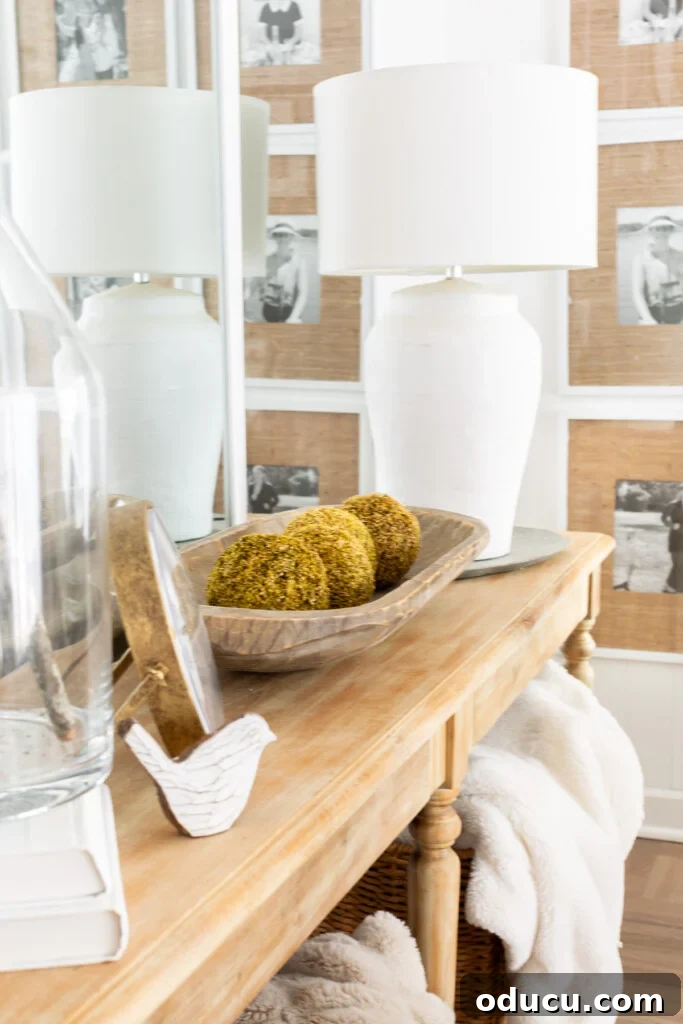 Creating a Cozy Fall Living Room Sanctuary 11 Console table in fall decorated living room.