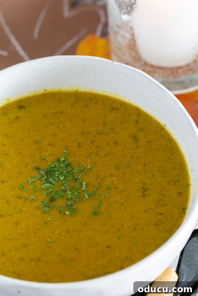 Secretly Delicious: The Healthy Vegetable Soup You Won't Believe 4 A vibrant bowl of healthy fall soup, vegan and SOS-free, showcasing its rich, creamy texture.