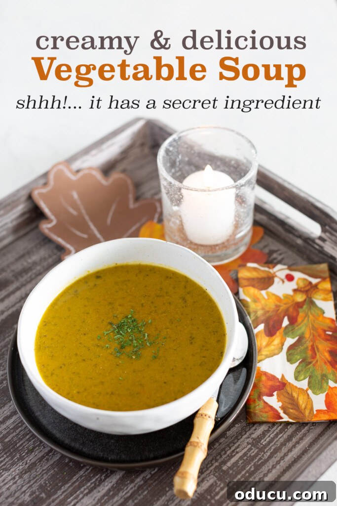Secretly Delicious: The Healthy Vegetable Soup You Won't Believe 6 Creamy and delicious vegan vegetable soup recipe with a secret ingredient, garnished with fresh parsley.
