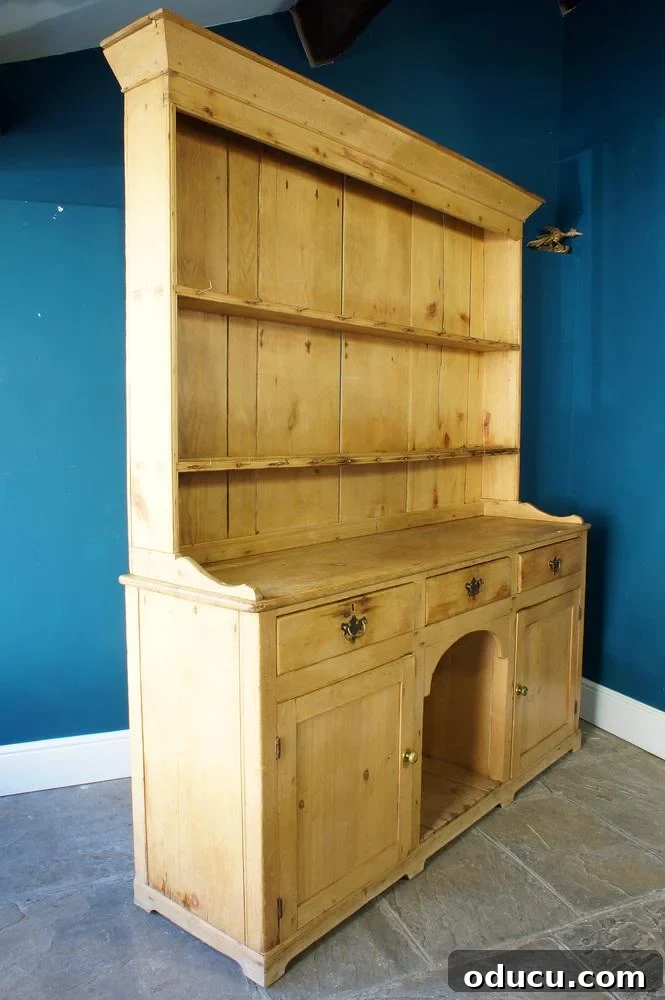 Side view of antique pine hutch from Chairish