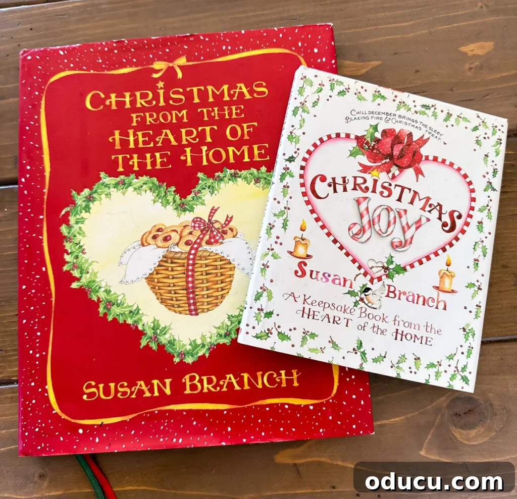 Unwrap the Magic: Best Christmas Decorating Reads 4 2 favorite Christmas decorating books by Susan Branch. Christmas from the Heart of the Home and Christmas Joy.