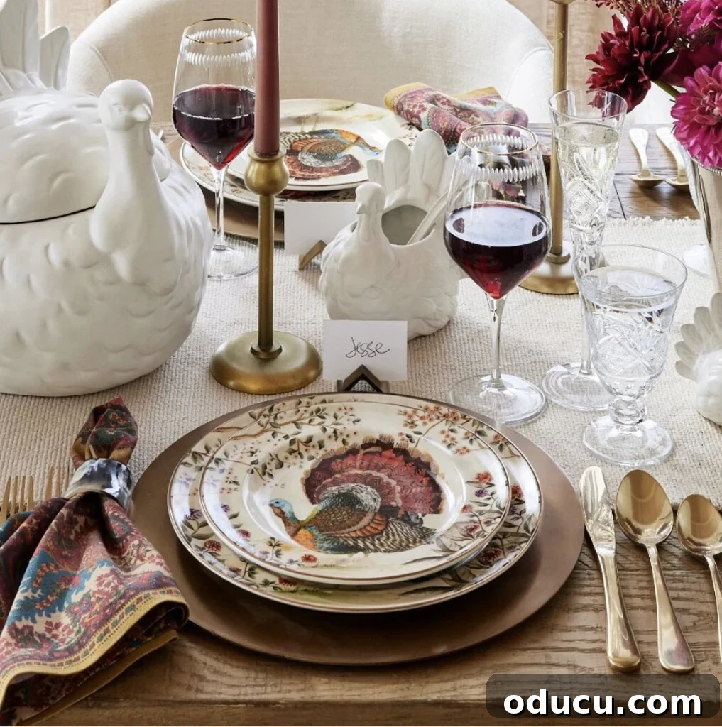 Simple & Stunning Thanksgiving Table Settings 2 Festive Thanksgiving dinnerware on a beautifully set table